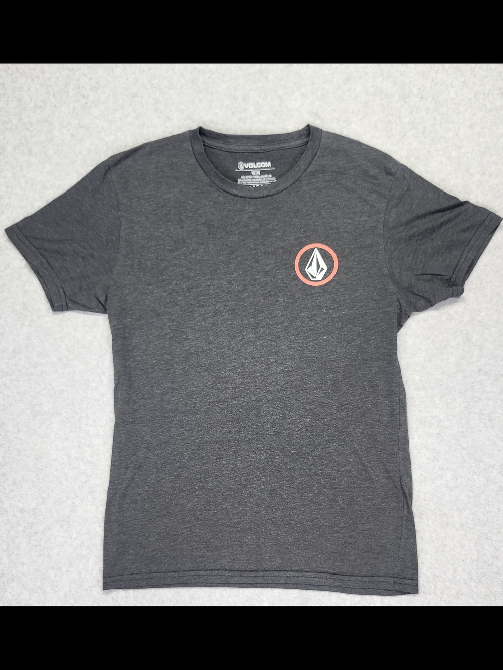 Volcom Charcoal Crew T-Shirt with Red Logo Accent